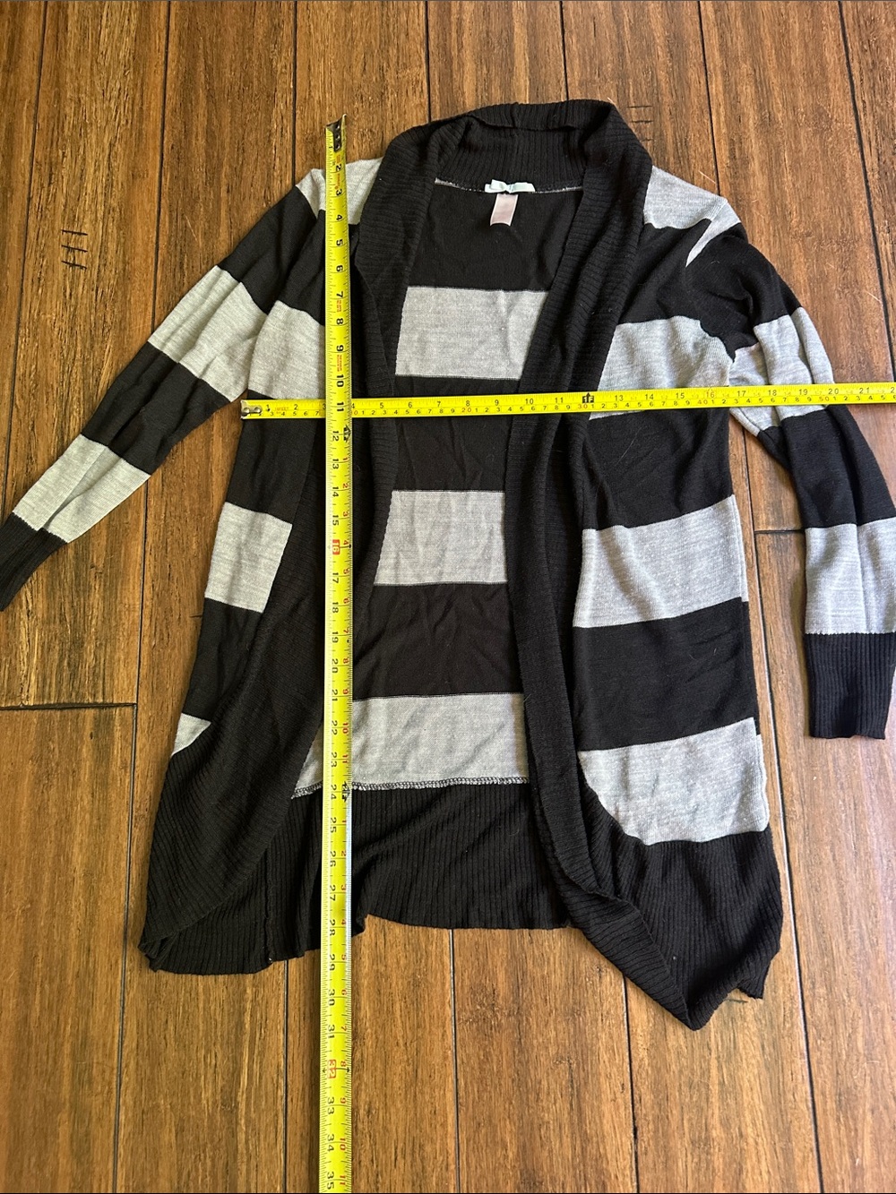 Striped Open-Front Cardigan Sweater - Black & Light Gray